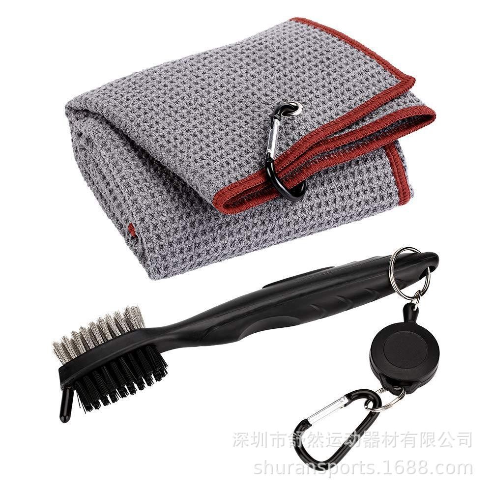 Microfiber Waffle Pattern Tri-fold Golf Towel with Club Groove Cleaner